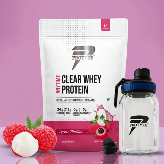 Anytime Clear Whey Protein, Lychee Martini + Tritan Shaker with Breaker Ball.