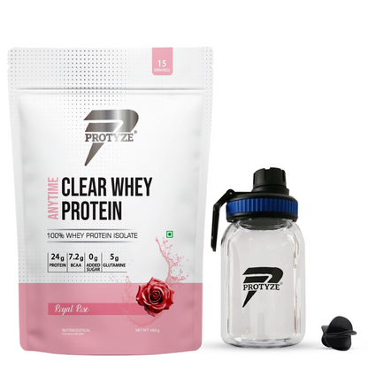 Anytime Clear Whey Protein, Royal Rose + Tritan Shaker with Breaker Ball.