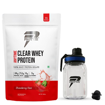 Anytime Clear Whey Protein, Strawberry Kiwi + Tritan Shaker with Breaker Ball.